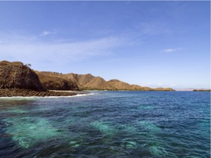 View of Komodo Island in the Flores sea, Indonesia, home of the komodo dragon
